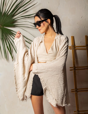 Boho Style Cream Muslin Poncho