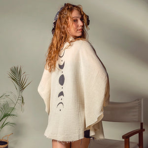 Muslin Kimono Robe with Golden Moon Phases / Poncho